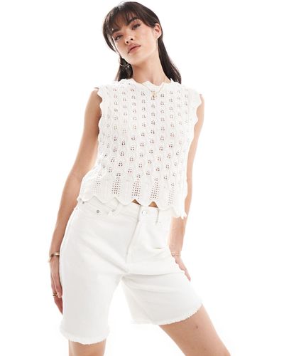 ONLY Pointelle Knit Tank Top - White