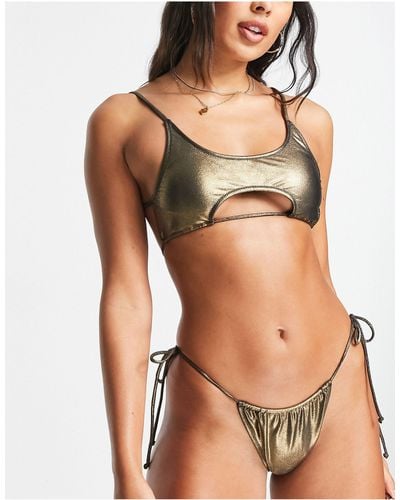 Candypants Slip bikini sgambati con allacciatura laterale, color bronzo - Marrone