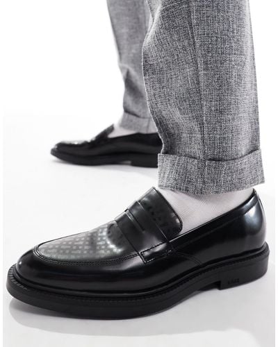 BOSS Boss – larry – loafer aus em leder mit monogramm-einsatz - Grau
