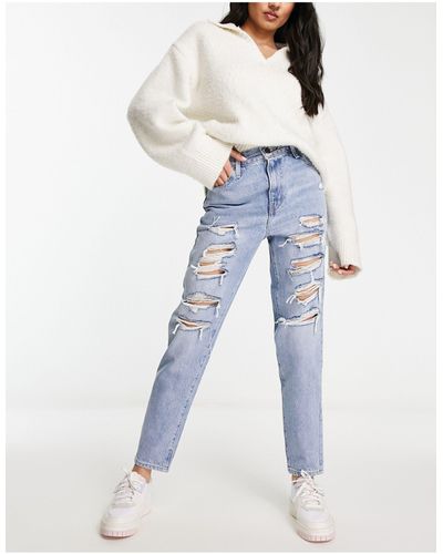 Levi's Distressed Mom Jeans Met Hoge Taille - Blauw