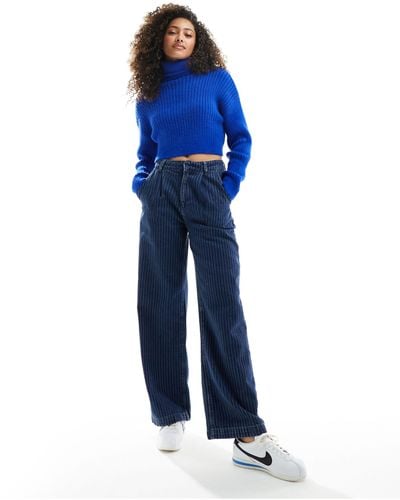 Pimkie Roll Neck Ribbed Cropped Jumper - Blue