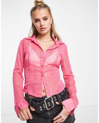 Daisy Street – figurbetontes, transparentes hemd im stil der 90er-jahre - Pink
