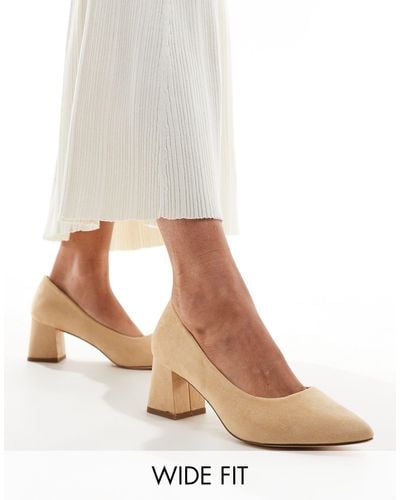 Truffle Collection Wide Fit Block Heel Court Shoe - White