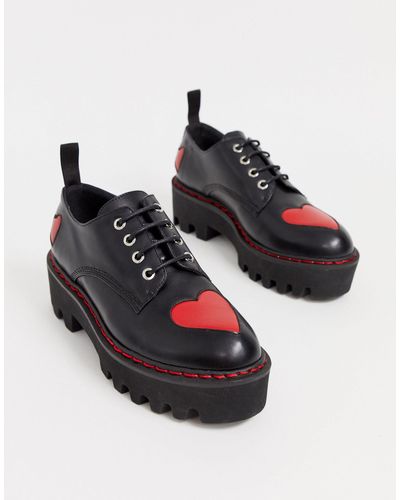 LAMODA Chunky Lace Up Shoes With Hearts - Black