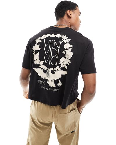 ASOS Camiseta corta negra holgada con estampado renacentista en la parte trasera - Gris
