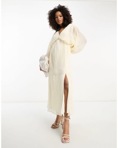 ASOS Micro Pleated Batwing Trapeze Maxi Dress - Natural