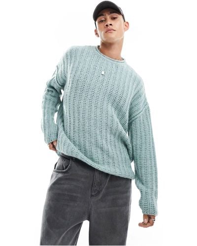 ASOS Open Knit Lightweight Fluffy Rib Sweater - Blue