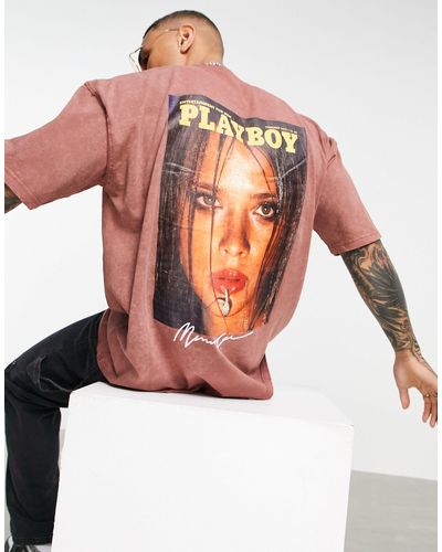 Mennace X playboy - t-shirt oversize avec imprimé photo au dos - Marron