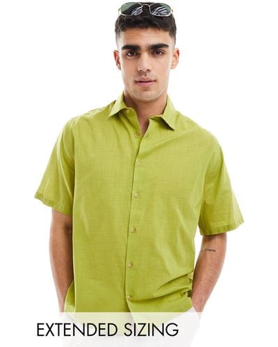 ASOS Short Sleeve Relaxed Linen Look Shirt - Green
