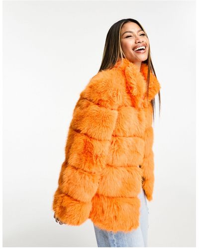 Jayley Faux Fur Ribbed Short Jacket - Orange