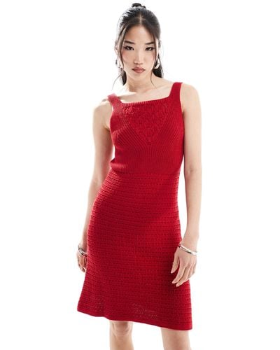Nobody's Child Mock Crochet High Neck Mini Dress - Red