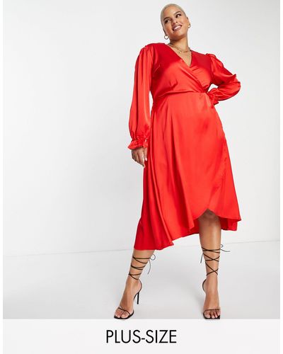 AX Paris – langärmliges wickelkleid aus satin - Rot