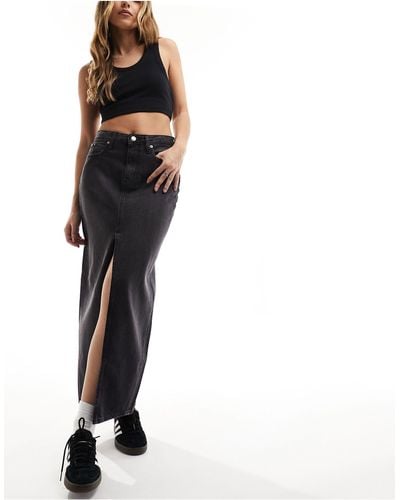 Calvin Klein Front Split Denim Maxi Skirt - Black