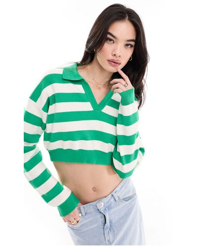 Bershka – gestreifter pullover - Grün