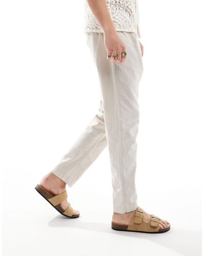ASOS Pantalon chino large en lin mélangé avec pinces - taupe - Blanc