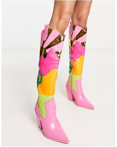 Public Desire Exclusive Dolly Novelty Western Boots - Pink
