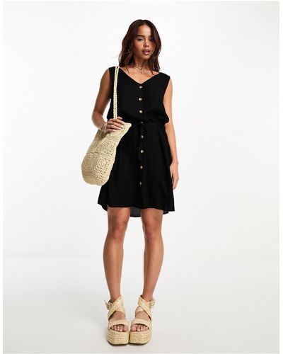 Vero Moda Button Through Sleeveless Mini Dress - Black