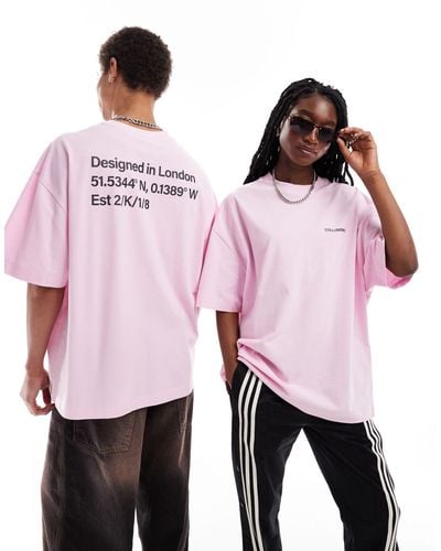 Collusion Unisex Oversized Pique T-shirt With Back Logo Graphic - Pink