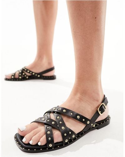 Schuh – thelma – mit nieten besetzte riemchen-sandalen aus em leder - Weiß