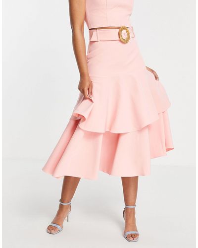 EVER NEW Tiered Midaxi Skirt With Tortoise Shell Buckle - Pink