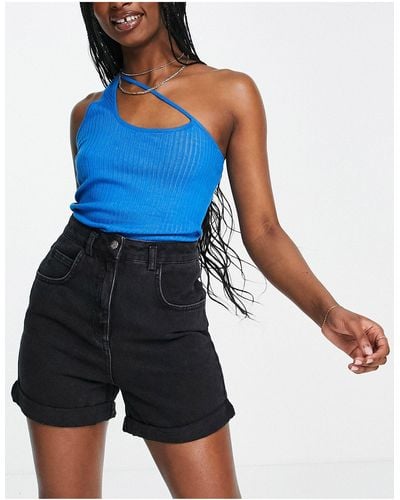 Reclaimed (vintage) Inspired – die 77er mom-shorts aus verwaschenem, schwarzem jeansstoff - Blau