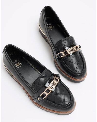 River Island Wide fit - mocassins matelassés avec détail chaîne - Noir