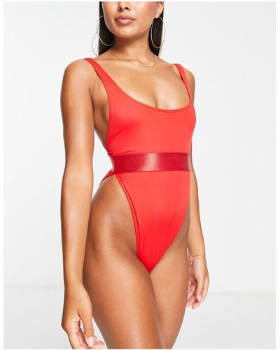 ASOS High Leg Elastic Swimsuit - Red