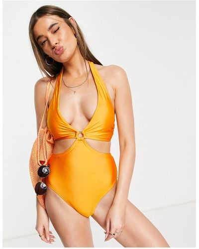 New Look Cutout Ring Detail Swimsuit - Orange