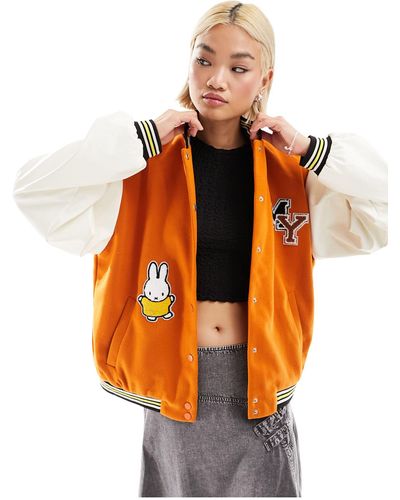 Daisy Street X Miffy Oversized Varsity Jacket With Embroidery - Orange