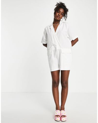 ASOS Oversized Double-breasted Romper - Wit