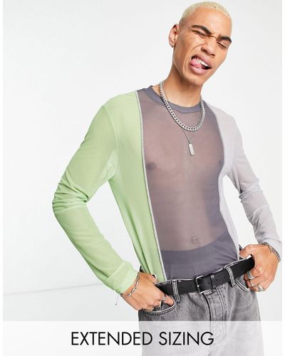 ASOS T-shirt ajusté en tulle à manches longues avec imprimé color block - et vert - Gris