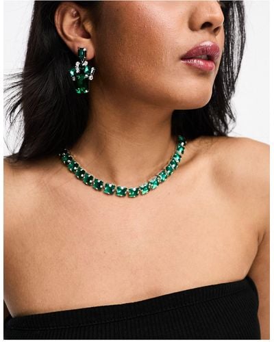 Image Gang Tennis Chain Necklace With Green Cubic Zirconia - Exclusive To Asos - Black