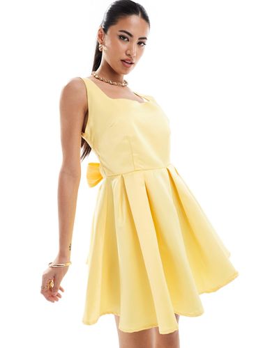 In The Style Exclusive Square Neck Bow Tie Back Mini Dress - Yellow