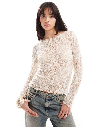 Pieces Long Sleeved Lace Top - White