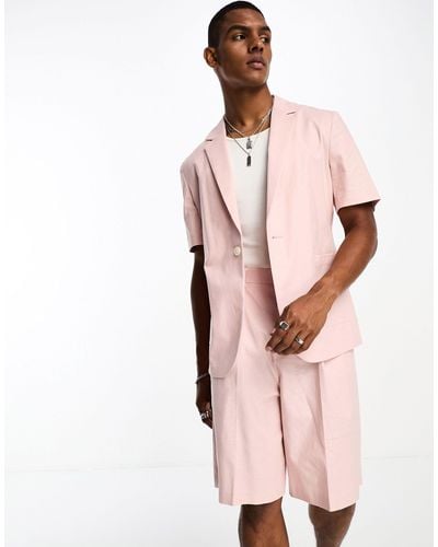 ASOS Short Sleeved Linen Mix Suit Jacket - Pink