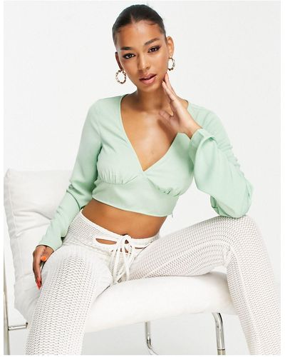 NA-KD X Ida Zeile Co-ord Deep V Blouse - Green