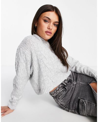 Miss Selfridge Heritage Chunky Cable Sweater - White