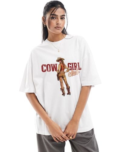 ASOS T-shirt oversize à imprimé cowgirl club - Blanc