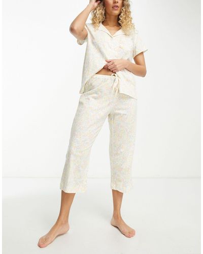 Lauren by Ralph Lauren – knöchellanger pyjama mit em blumenmuster und knopfleiste - Natur
