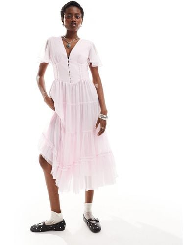 Reclaimed (vintage) Short Sleeve Maxi Dress - Pink
