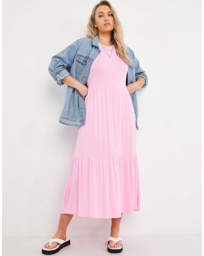 Simply Be Tiered Jersey Midi Dress - Pink