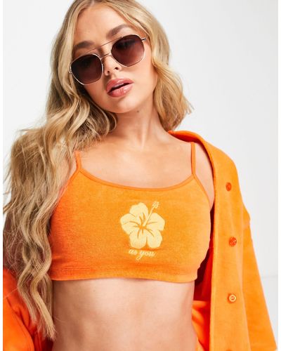 AsYou Towelling Bralet With Flower Graphic - Orange