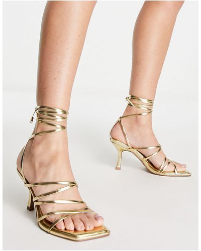 ASOS Hiccup Strappy Tie Leg Mid Heeled Sandals - Metallic