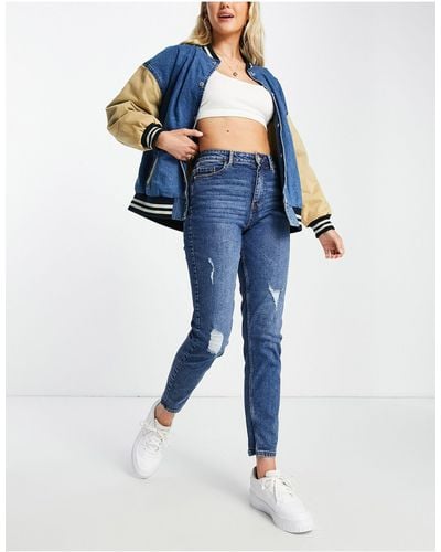 Pieces Kesia - Distressed Mom Jeans Met Hoge Taille - Blauw