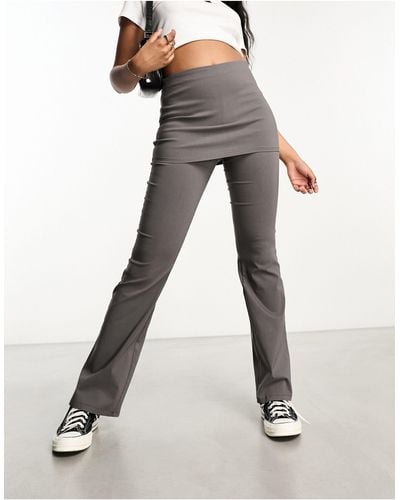 Pull&Bear Skirt Detail Flare Trouser - White