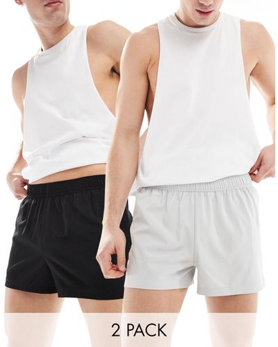 ASOS 4505 Icon 3 - confezione da 2 pantaloncini da allenamento neri e grigio argento ad asciugatura rapida - Bianco
