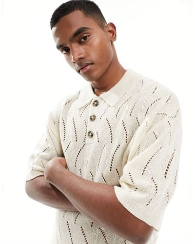 ASOS Oversized Knitted Pointelle Polo - White