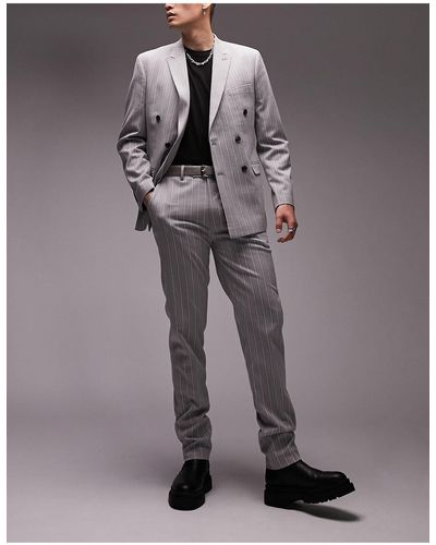 TOPMAN Slim Striped Suit Pants - Gray