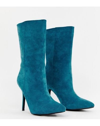 PrettyLittleThing Faux Suede High Heeled Ankle Boot In Teal - Blue