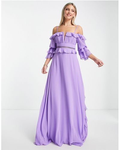 Trendyol Ruffle Bandeau Sleeve Dress - Purple